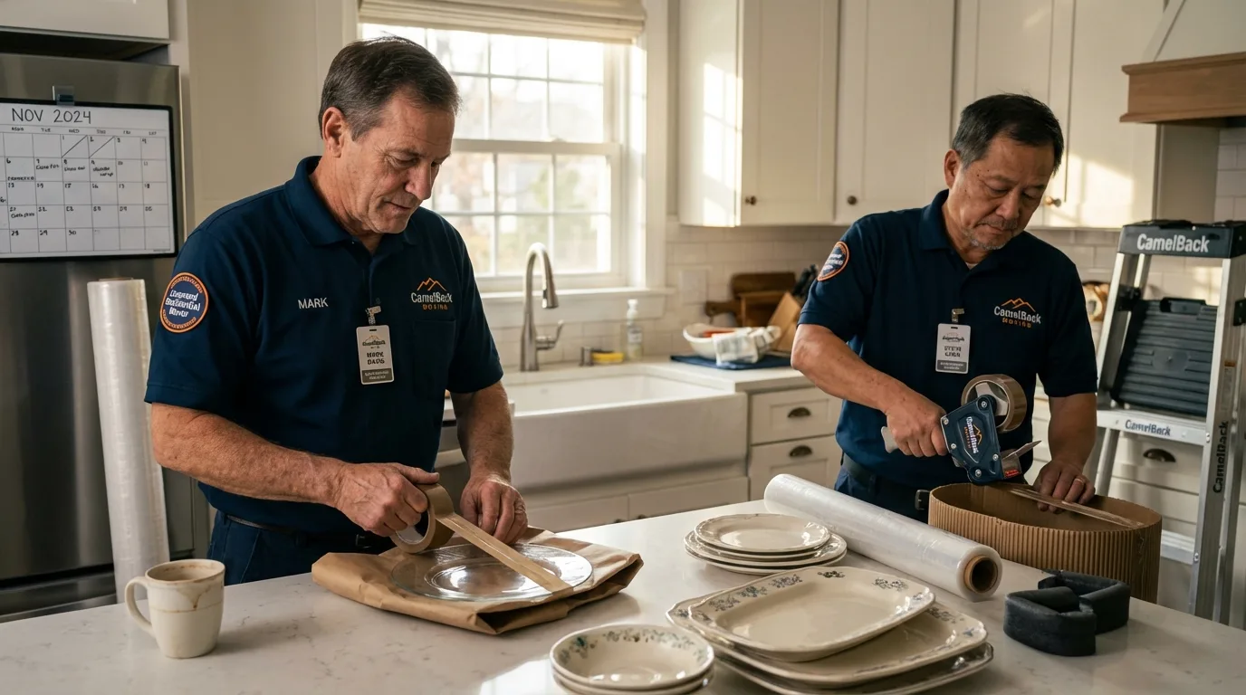 Professional crew packing kitchen dishware in Auberry, CA